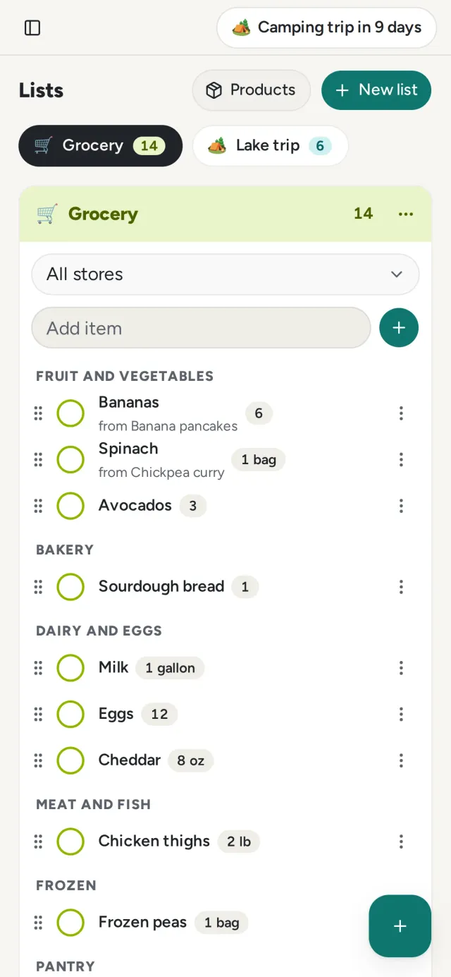 The grocery list on a phone