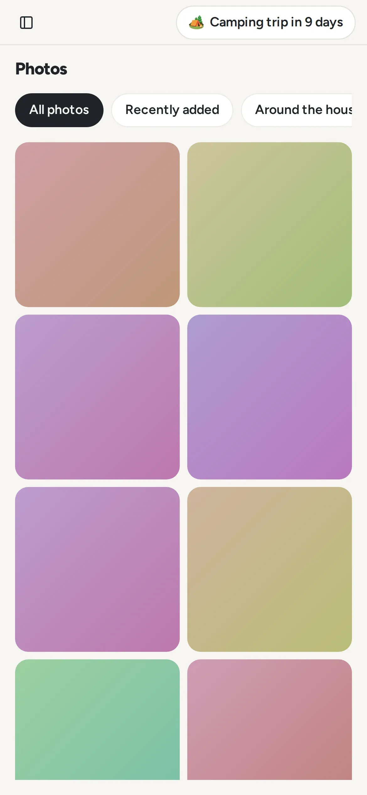 The family's photos on a phone, by album.
