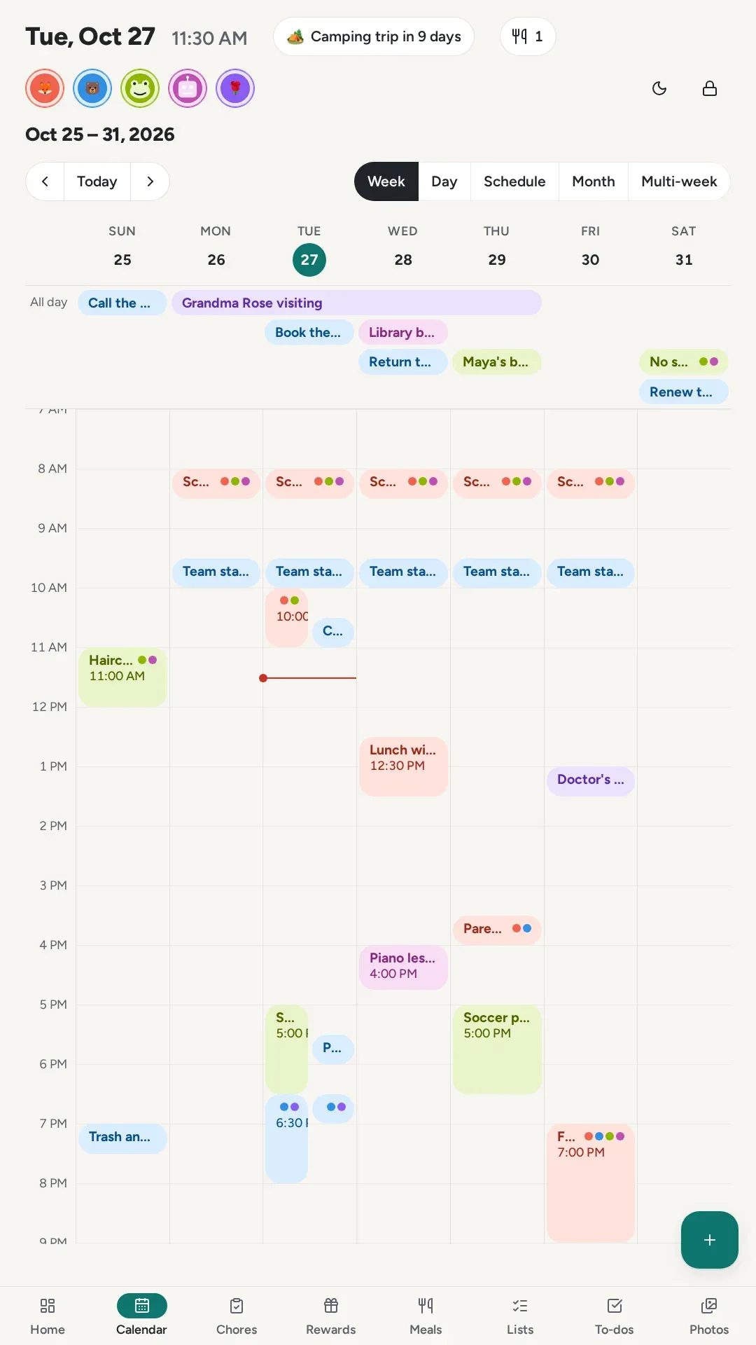The wall display in portrait, showing the week.